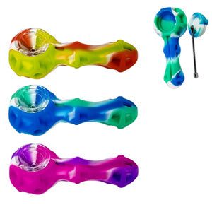 [AM033475] Unbranded Silicone Silicone Hand Pipe with Metal Dubbing Tool 4.0"
