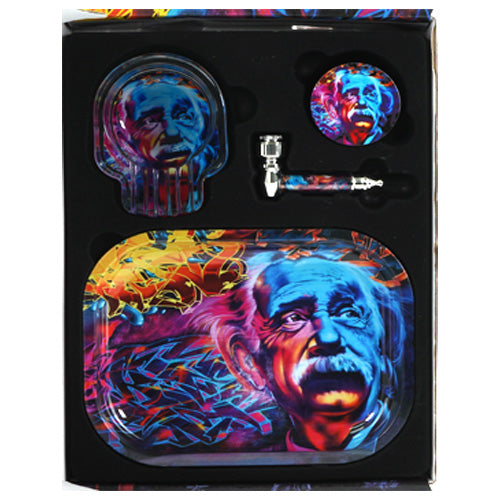 [AM034052] Unbranded Sets Tray Set Display With Metal Tray, Glass Ashtray Metal Pipe & 55 mm Grinder Einstein