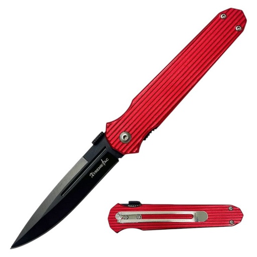 [AM038843] 4" Black Shadow Manual Open Folding Knife with Belt Clip - Red