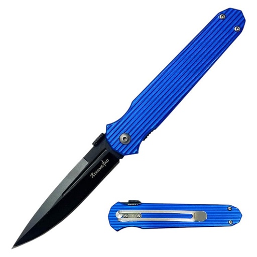[AM038844] 4" Black Shadow Manual Open Folding Knife with Belt Clip - Blue
