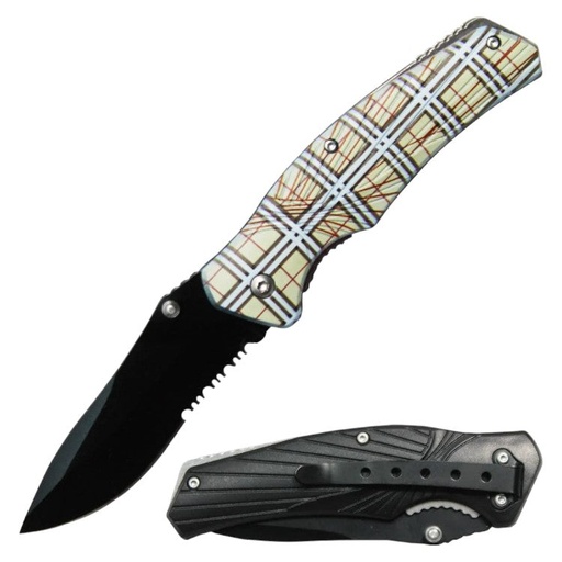 [AM038848] 4.5" Handle Checker Design Normal Open Pocket Knife - Orange