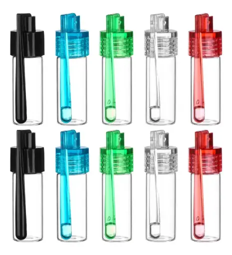 [AM038876] Glass Vial with Spoon Cap Large 2.0''   (2 gr) - Assorted Colors, 10 Per Box