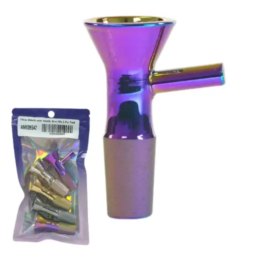 [AM039347] Glass Bowl 14mm metallic color handle Mix (5 Per Box)