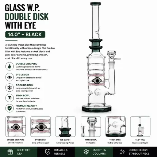[AM039387] Unbranded Glass W.P. Double Disk with Eye 14.0" (7130)-Black