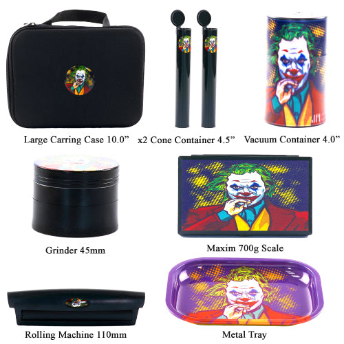 [AM039395] Travel Kit Case, Metal Tray, Grinder, Rolling Machine, Scale, Vacuum Container, 2x Cone Containers (-Joker