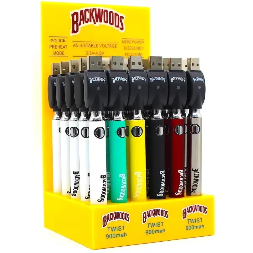 [AM040508] Backwoods- Twist  Battery Display Set Adjustable Voltage (30 pcs on Display 900mAh) 3636-1