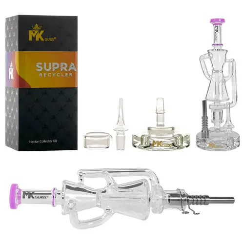[AM034726] MK Glass Nectar Collector Supra Recycler With Glass & Metal Tip 9.5"-Purple