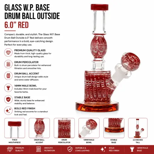 [AM037140] Unbranded Glass W.P. Base Drum Ball Outside 6.0" (16176)-Red