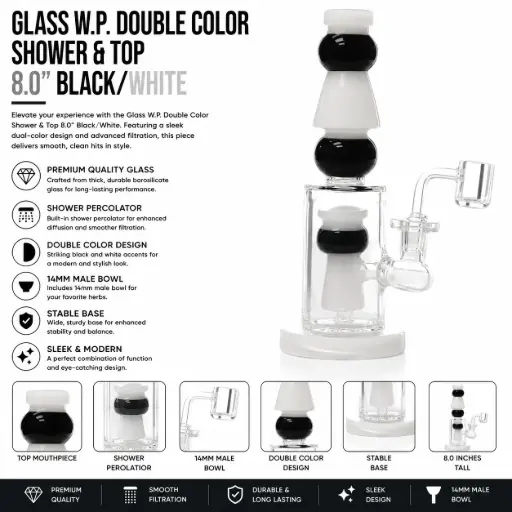[AM037165] Unbranded Glass W.P. Double Color Shower And Top 8.0" (18170)-Black/White