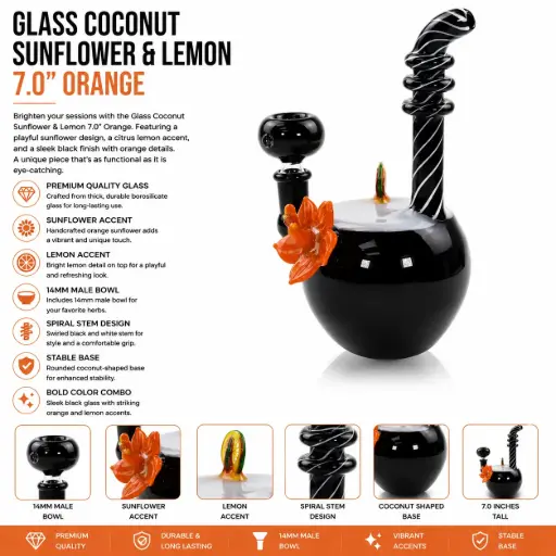 [AM032245] Unbranded Glass Coconut Sunflower And Lemon (7176) 7.0" Orange