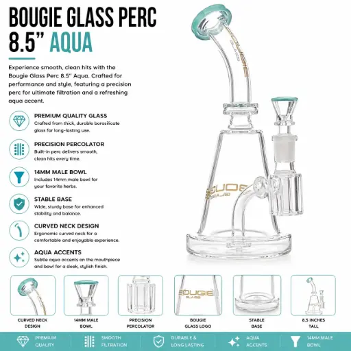 [AM032707] Bougie Glass Perc (8837) 8.5" Aqua