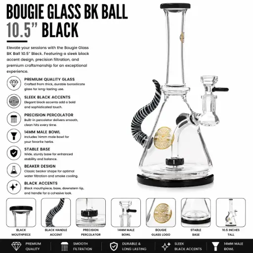 [AM032704] Bougie Glass BK Ball (8836) 10.5" Black