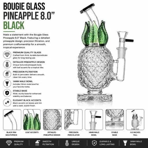 [AM032376] Unbranded Glass Pieapple (8104) 8.0" Black