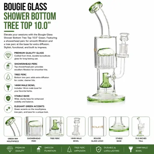 [AM032675] Bougie Glass Shower Bottom Tree Top (8830) 10.0" Green