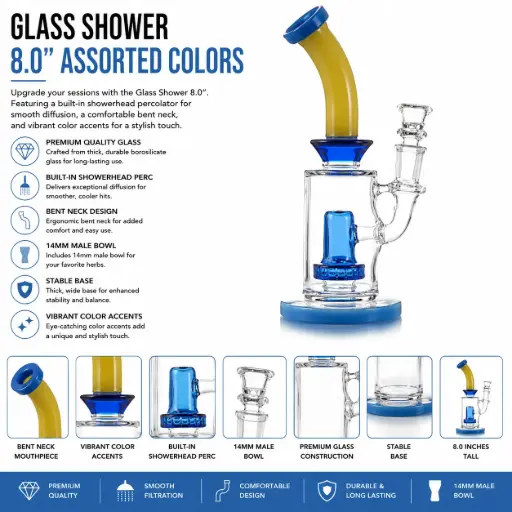 [AM031110] Unbranded Glass Shower (8113) Assorted Colors 8.0"