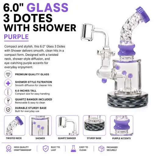 [AM032261] Unbranded Glass 3 Dotes with Shower (7199) 6.0" Purple