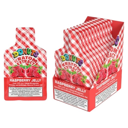 [M0052] DONUTS KRATOM 15ml Raspberry Jelly 120mg MIT Gel Shots 12ct