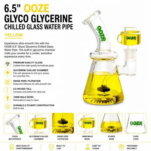 [M0749] OOZE Glyco Glycerine Chilled Glass Water Pipe Yellow 1ct