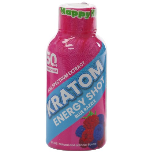 [M1127] HAPPY HIPPO Kratom Energy Shot 50mg MIT Blue Razzle 12ct