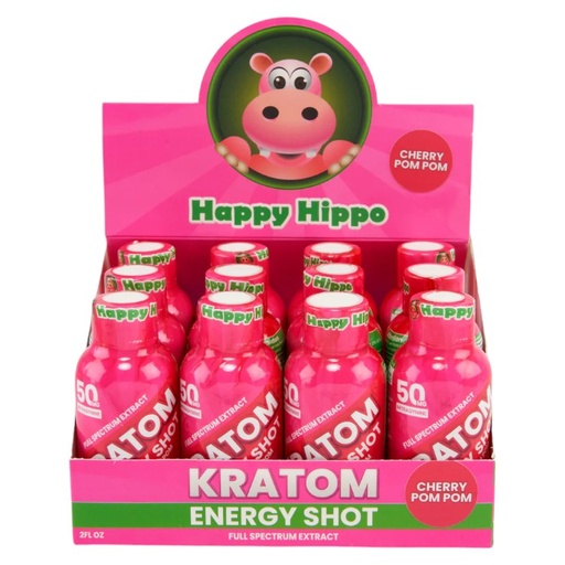 [M1128] HAPPY HIPPO Kratom Energy Shot 50mg MIT Cherry 12ct