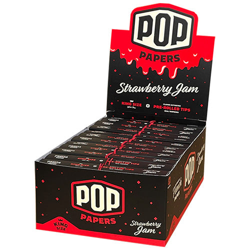 [M1472] POP PAPERS Unbleached Strawberry Jam King Size Papers+Flavored Tips  24ct