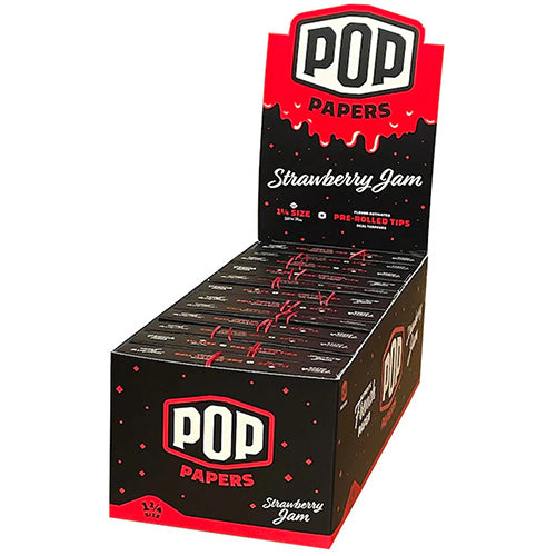 [M1503] POP PAPERS Ultra Thin Strawberry Jam 11/4 Size Papers+Flavored Tips  24ct