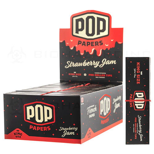 [M1508] POP PAPERS Ultra Thin Strawberry Jam King Size Papers+Flavored Tips  24ct