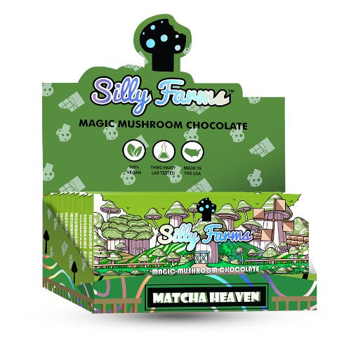 [M1673] SILLY FARMS Magic Mushroom Chocolate Bar Matcha Heaven 10ct