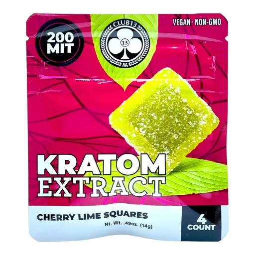 [M1929] CLUB 13 KRATOM Squares Gummies 200 MIT Cherry Lime 4/1ct
