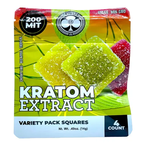 [M1932] CLUB 13 KRATOM Squares Gummies 200 MIT Variety Pack 4/1ct