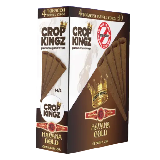 [M1935] CROP KINGZ Brown Hemp Cones 11/4 Size 4-Pack Havana Gold 10ct