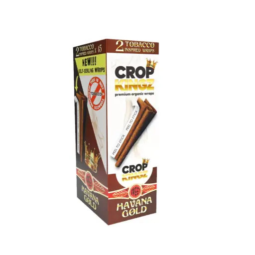 [M1943] CROP KINGZ Brown Self-Sealing Organic Wraps Havana Gold 15ct