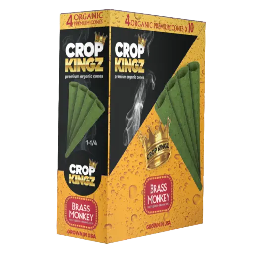 [M1946] CROP KINGZ Organic Hemp Cones 11/4 Size 4-Pack Brass Monkey 10ct