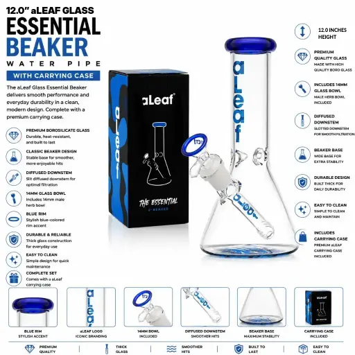 [PC32214] aLeaf Glass Essential Beaker w/Carrying Case (7146) 12.0" Blue