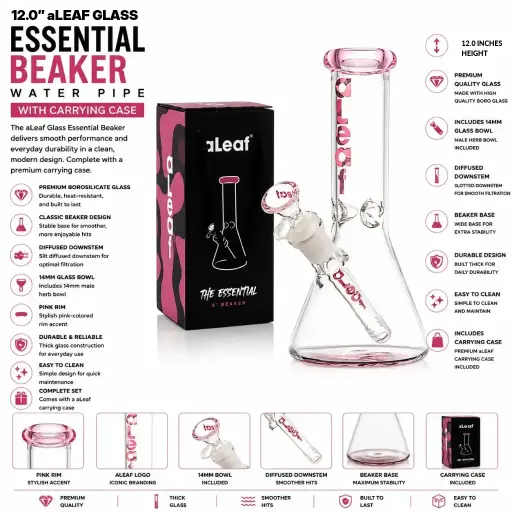 [PC32216] aLeaf Glass Essential Beaker w/Carrying Case (7146) 12.0" Pink