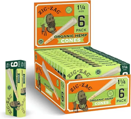 [M2249] ZIG ZAG Cones Organic Hemp 11/4 Size 6/24ct