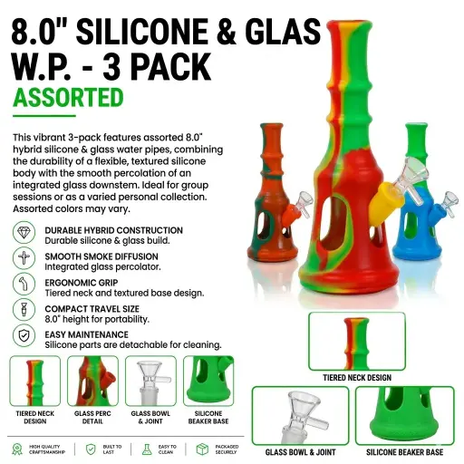 [AM050105] Silicone & Glass W.P. - 8.0" (3 per pack / Assorted)