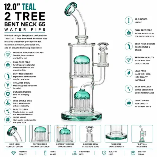 [AM032688] Bougie Glass 2 Tree Bent Neck 65 (8832) 12.0" TEAL