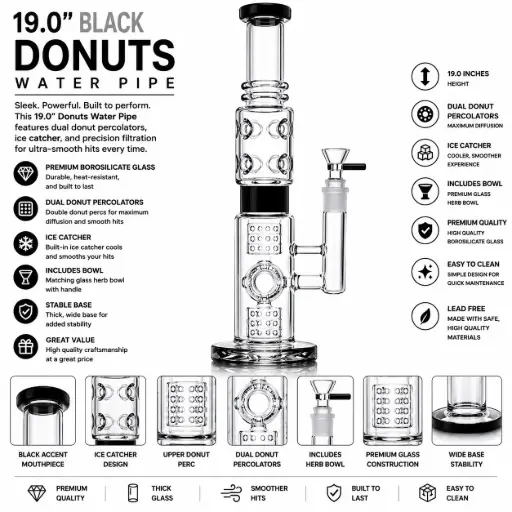 [AM031108] Glass W.P. Donuts (8109) 19.0" - Black