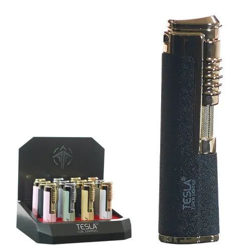 [AM023438] Tesla Lighter Easy Side Trigger Metal Finish 3.5" (61705-T)