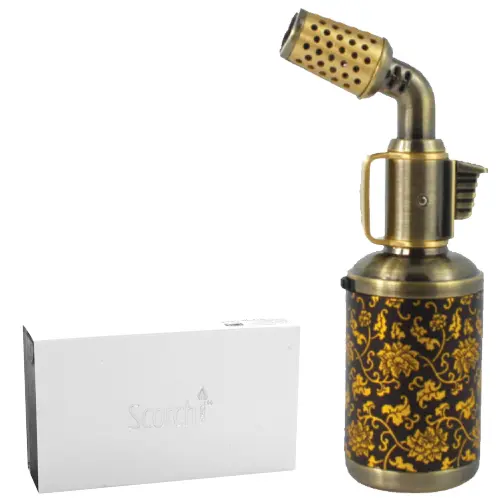[AM025180] Scorch Torch Lighter Blow Torch-Hold Button - Satin With Gold Accents 6.0" (61676) Bronze