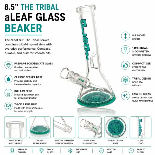 [PC37543] aLeaf Glass 8.5" THE TRIBAL BEAKER - Teal