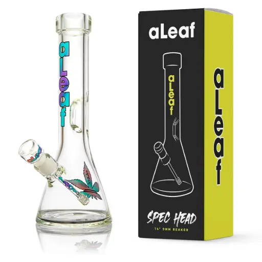 [PC37552] aLeaf Glass 14" 9MM BEAKER GLOW