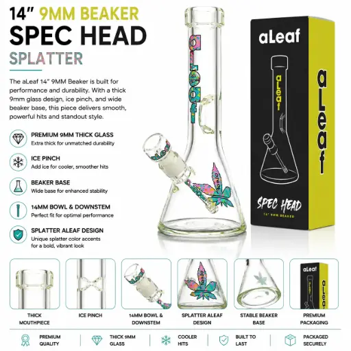 [PC37558] aLeaf Glass 14" 9MM BEAKER SPLATTER