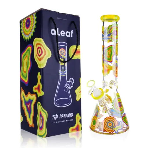 [PC37562] aLeaf Glass 14" THE DREAMER DESIGNER BEAKER YELLOW