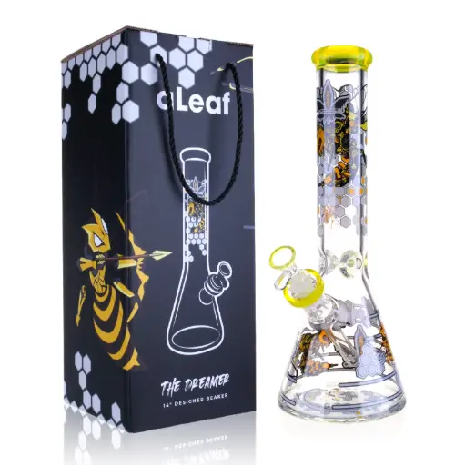 [PC37563] aLeaf Glass 14" THE DREAMER DESIGNER BEAKER YELLOW