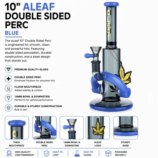 [PC37570] aLeaf Glass 10" ALEAF DOUBLE SIDED HONEY COMB PERC BLUE