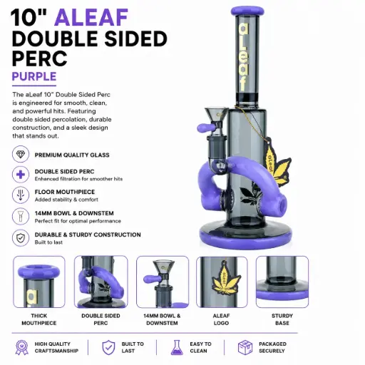 [PC37574] aLeaf Glass 10" ALEAF DOUBLE SIDED HONEY COMB PERC PURPLE