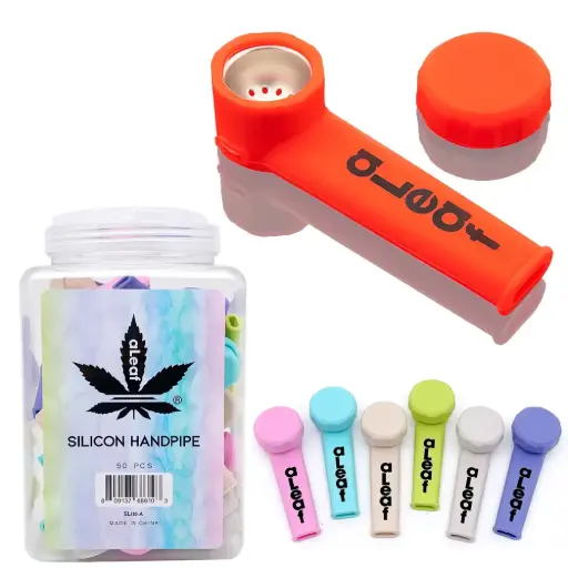 [PC37580] aLeaf SILICONE HANDPIPE W/CAP PASTEL COLORS 3.0" (50 per Jar) 