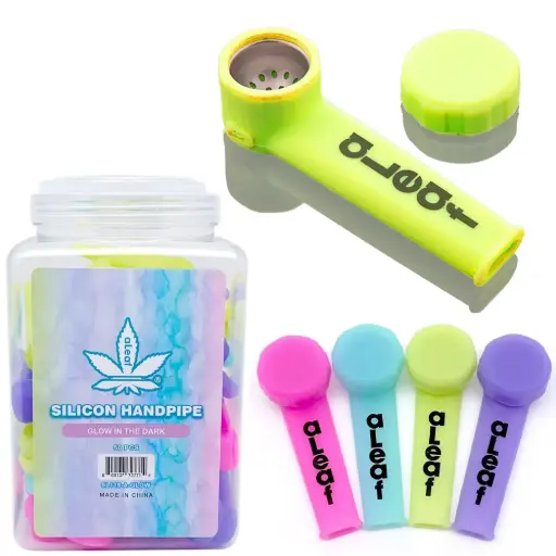 [PC37581] aLeaf GLOW SILICONE HANDPIPE W/CAP PASTEL COLORS 3.0" (50 per Jar) 